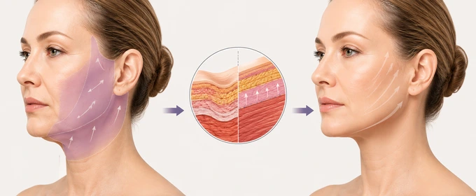 Mini facelift improvement zone — diagram showing lower face and jawline correction area