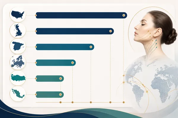 Facelift cost comparison bar chart by country — US, UK, Germany and Turkey