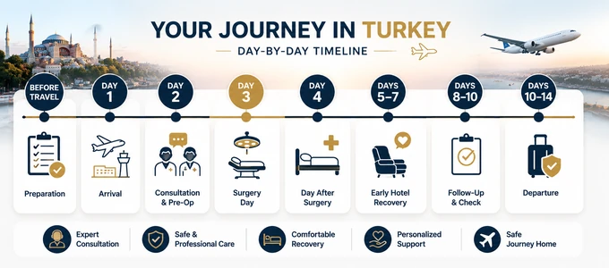 Day-by-day facelift patient journey in Turkey — from arrival to flying home